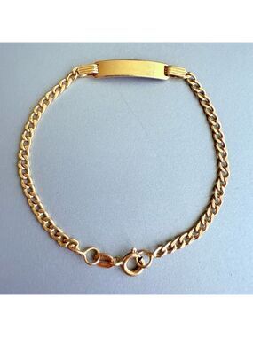 18K Solid Yellow Gold ID Bracelet Curb Link Engravable VTG Bracelet 6.75"